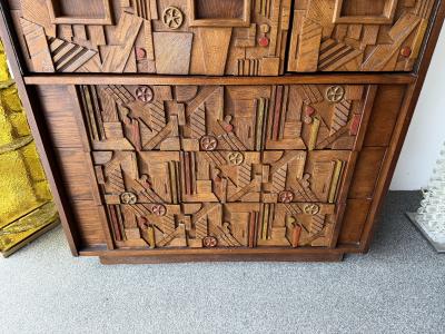  Lane Furniture Mid Century Modern Brutalist Wood Sculpture Cabinet by Lane USA 1970s