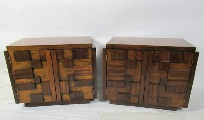  Lane Furniture Pair American Modern Mahogany Cube Night Stands Lane