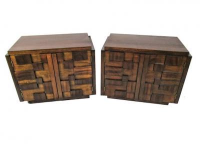  Lane Furniture Pair American Modern Mahogany Cube Night Stands Lane