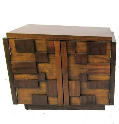  Lane Furniture Pair American Modern Mahogany Cube Night Stands Lane