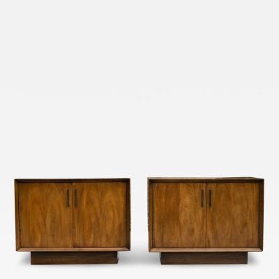  Lane Furniture Pair Lane Bookmatched Paldao Walnut Metal Nightstands or End Tables MidCentury