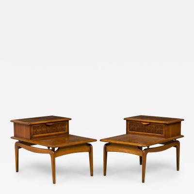  Lane Furniture Pair of Lane Altavista Modern Walnut 2 Tier Nightstands End Tables