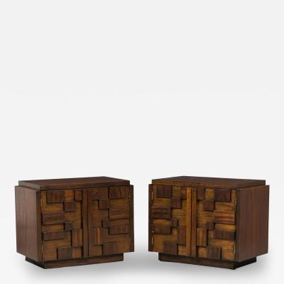  Lane Furniture Pair of Lane Furniture Modern Mahogany Cube Nightstands Bedside Tables