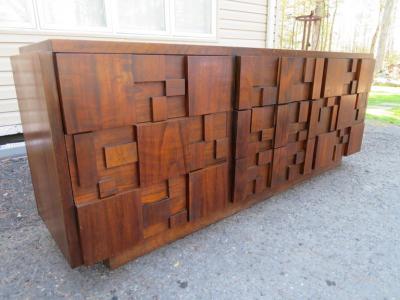  Lane Furniture Paul Evans Inspired Brutalist Mosaic Credenza from Lane Mid Century Modern