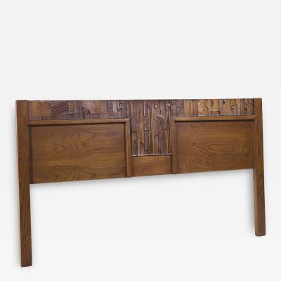  Lane Furniture Paul Evans Style Lane Pueblo Brutalist Mid Century Walnut King Headboard