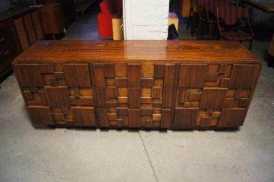  Lane Furniture Walnut Lowboy Mosaic Series Nine Drawer Dresser by Lane