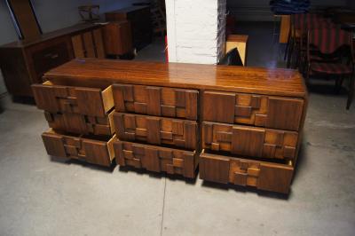  Lane Furniture Walnut Lowboy Mosaic Series Nine Drawer Dresser by Lane