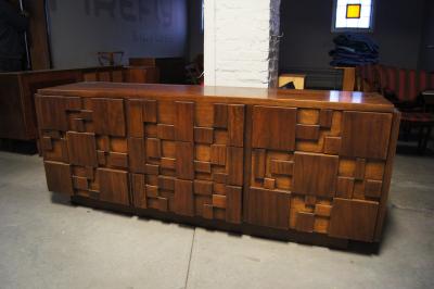  Lane Furniture Walnut Lowboy Mosaic Series Nine Drawer Dresser by Lane