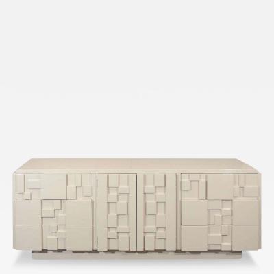  Lane Furniture White Lacquered Lane Furniture Brutalist Dresser in the Manner of Paul Evans