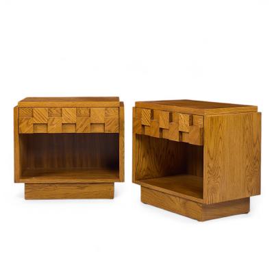  Lane Staccato Lane Staccato Brutalist Mid Century Oak Nightstands Pair