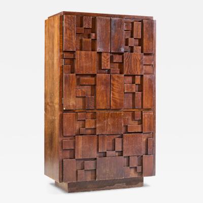  Lane Staccato Lane Staccato Brutalist Mid Century Walnut Armoire Dresser