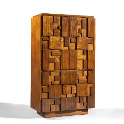  Lane Staccato Lane Staccato Brutalist Mid Century Walnut Armoire Dresser
