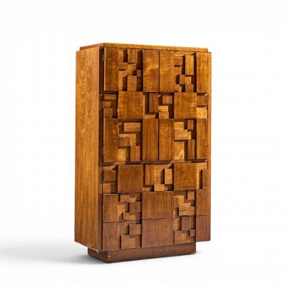  Lane Staccato Lane Staccato Brutalist Mid Century Walnut Armoire Dresser