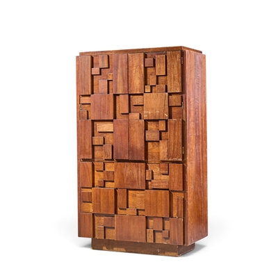  Lane Staccato Lane Staccato Brutalist Mid Century Walnut Armoire Highboy Dresser