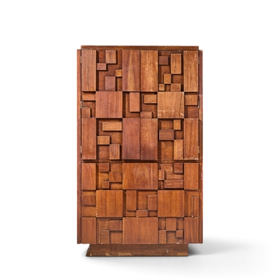  Lane Staccato Lane Staccato Brutalist Mid Century Walnut Armoire Highboy Dresser