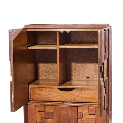  Lane Staccato Lane Staccato Brutalist Mid Century Walnut Armoire Highboy Dresser