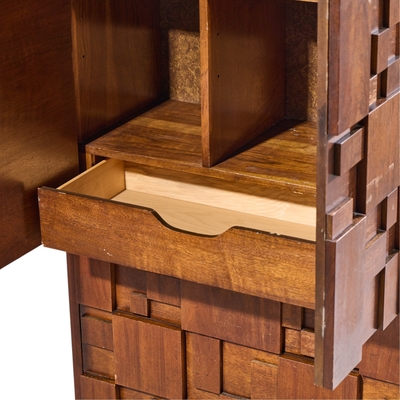  Lane Staccato Lane Staccato Brutalist Mid Century Walnut Armoire Highboy Dresser