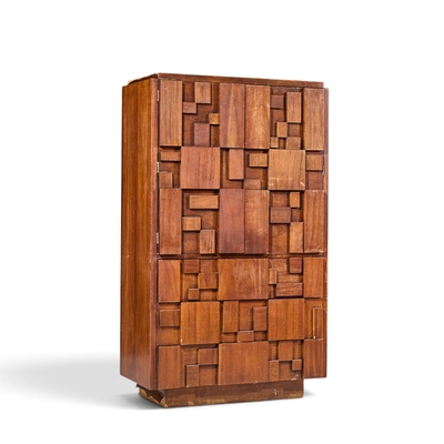  Lane Staccato Lane Staccato Brutalist Mid Century Walnut Armoire Highboy Dresser
