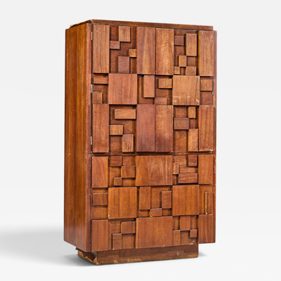  Lane Staccato Lane Staccato Brutalist Mid Century Walnut Armoire Highboy Dresser