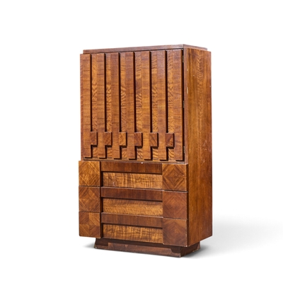  Lane Staccato Lane Staccato Brutalist Mid Century Walnut Armoire Highboy Dresser