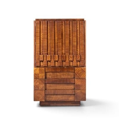  Lane Staccato Lane Staccato Brutalist Mid Century Walnut Armoire Highboy Dresser
