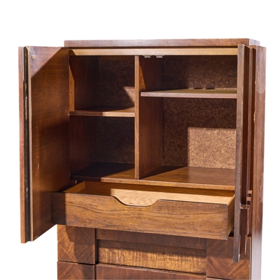  Lane Staccato Lane Staccato Brutalist Mid Century Walnut Armoire Highboy Dresser