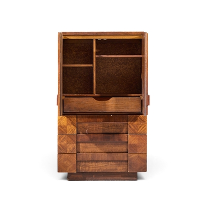  Lane Staccato Lane Staccato Brutalist Mid Century Walnut Armoire Highboy Dresser