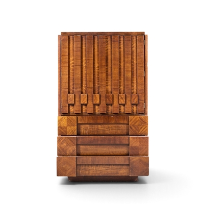  Lane Staccato Lane Staccato Brutalist Mid Century Walnut Armoire Highboy Dresser