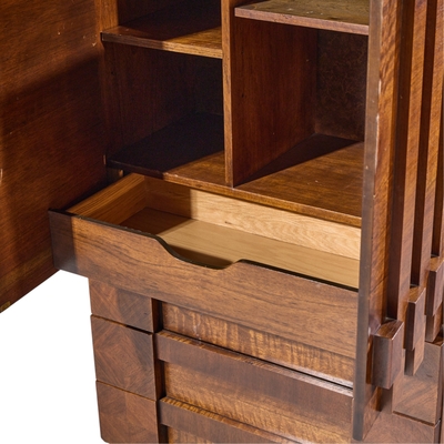  Lane Staccato Lane Staccato Brutalist Mid Century Walnut Armoire Highboy Dresser