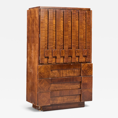  Lane Staccato Lane Staccato Brutalist Mid Century Walnut Armoire Highboy Dresser