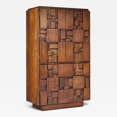  Lane Staccato Lane Staccato Brutalist Mid Century Walnut Armoire Highboy Dresser