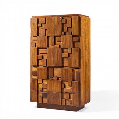  Lane Staccato Lane Staccato Brutalist Mid Century Walnut Highboy Armoire Dresser