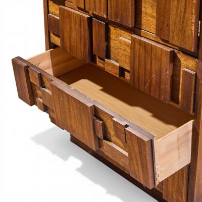  Lane Staccato Lane Staccato Brutalist Mid Century Walnut Highboy Armoire Dresser
