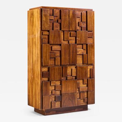 Lane Staccato Lane Staccato Brutalist Mid Century Walnut Highboy Armoire Dresser