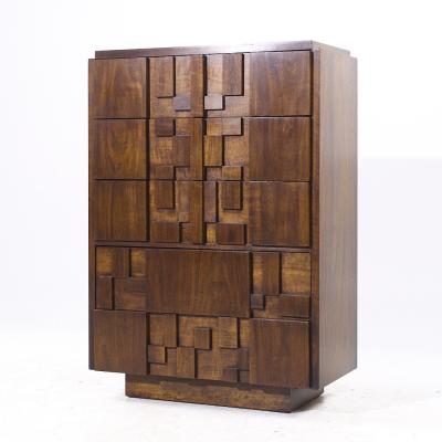  Lane Staccato Lane Staccato Brutalist Mid Century Walnut Highboy Dresser