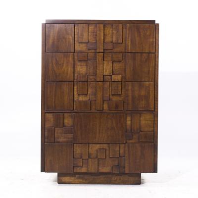  Lane Staccato Lane Staccato Brutalist Mid Century Walnut Highboy Dresser