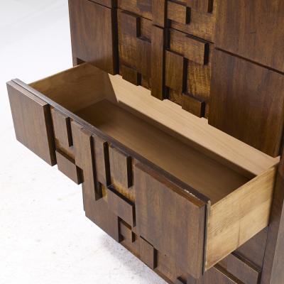  Lane Staccato Lane Staccato Brutalist Mid Century Walnut Highboy Dresser