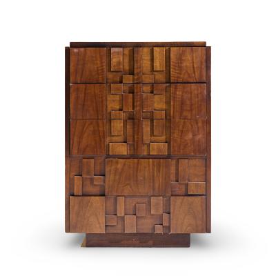  Lane Staccato Lane Staccato Brutalist Mid Century Walnut Highboy Dresser