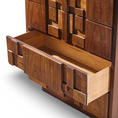 Lane Staccato Lane Staccato Brutalist Mid Century Walnut Highboy Dresser