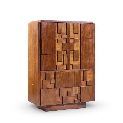  Lane Staccato Lane Staccato Brutalist Mid Century Walnut Highboy Dresser