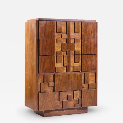  Lane Staccato Lane Staccato Brutalist Mid Century Walnut Highboy Dresser