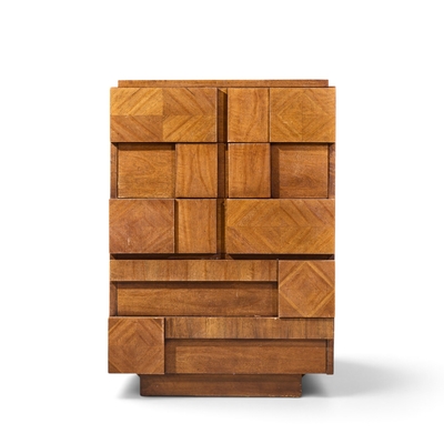  Lane Staccato Lane Staccato Brutalist Mid Century Walnut Highboy Dresser