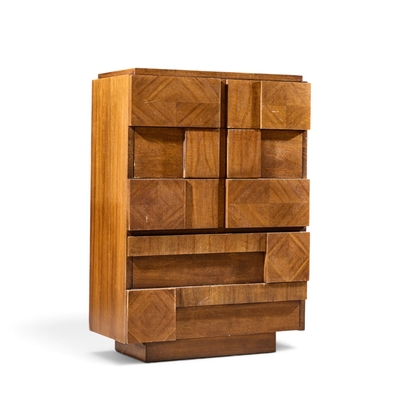  Lane Staccato Lane Staccato Brutalist Mid Century Walnut Highboy Dresser