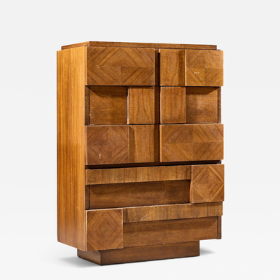  Lane Staccato Lane Staccato Brutalist Mid Century Walnut Highboy Dresser
