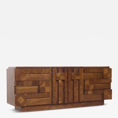  Lane Staccato Lane Staccato Brutalist Mid Century Walnut Lowboy Dresser