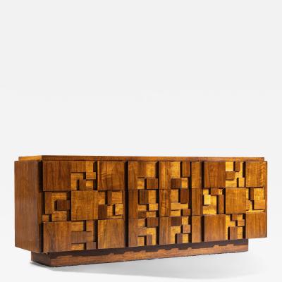 Lane Staccato Lane Staccato Brutalist Mid Century Walnut Lowboy Dresser