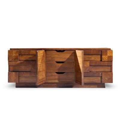  Lane Staccato Lane Staccato Brutalist Mid Century Walnut Lowboy Dresser