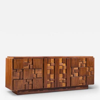  Lane Staccato Lane Staccato Brutalist Mid Century Walnut Lowboy Dresser