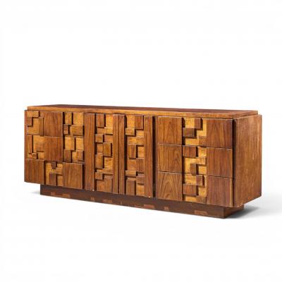  Lane Staccato Lane Staccato Brutalist Mid Century Walnut Lowboy Dresser