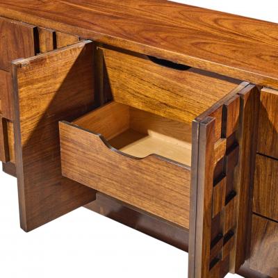  Lane Staccato Lane Staccato Brutalist Mid Century Walnut Lowboy Dresser